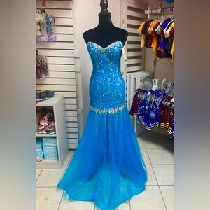 Sz 4 Turquoise Beaded Corset Lace Up Back Prom Homecoming Pageant Gown Dress NWT